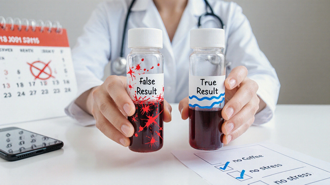 Два пробирки с кровью: одна с ложным результатом, другая — с правильным