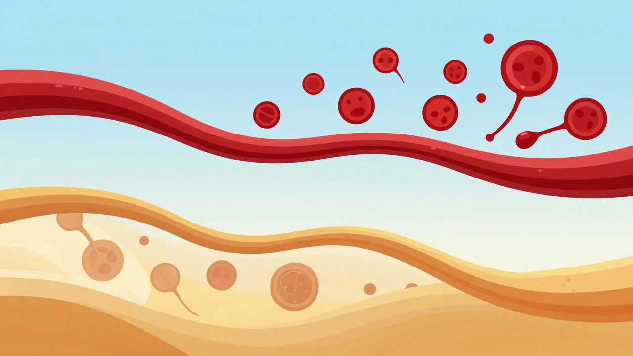 Абстрактная иллюстрация состава крови и влияния времени суток на биохимию.