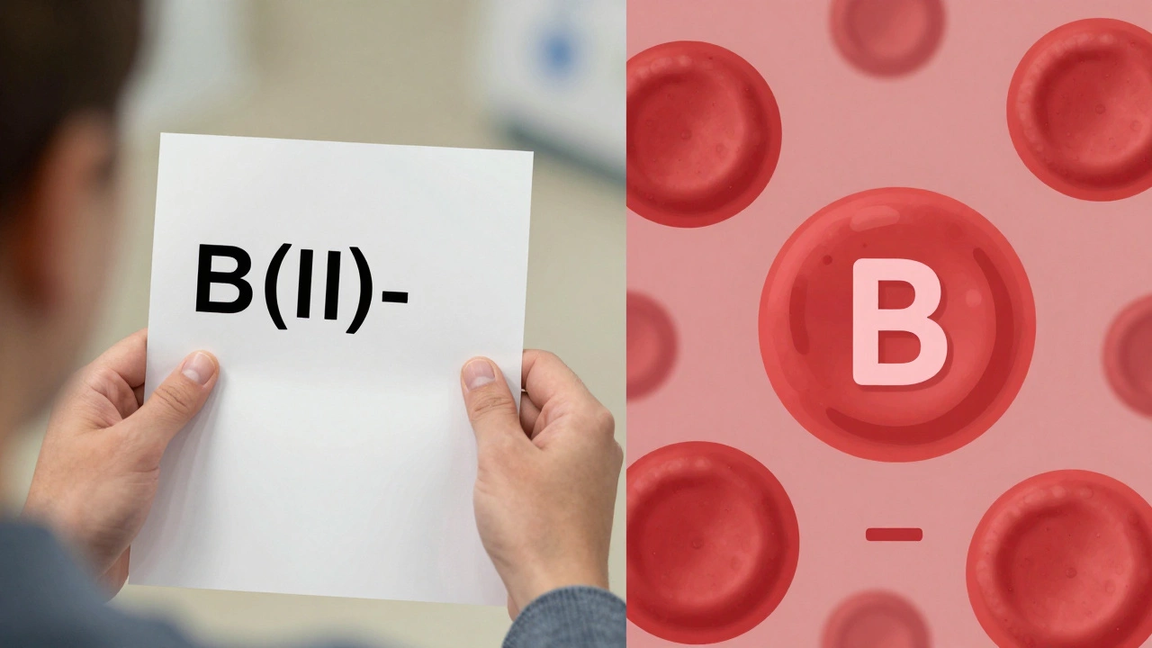 Результат анализа крови с обозначением B(III)- и визуализация антигенов