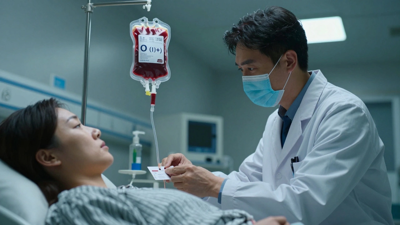 Врач в экстренной ситуации проверяет группу крови O(I)+ у пациента