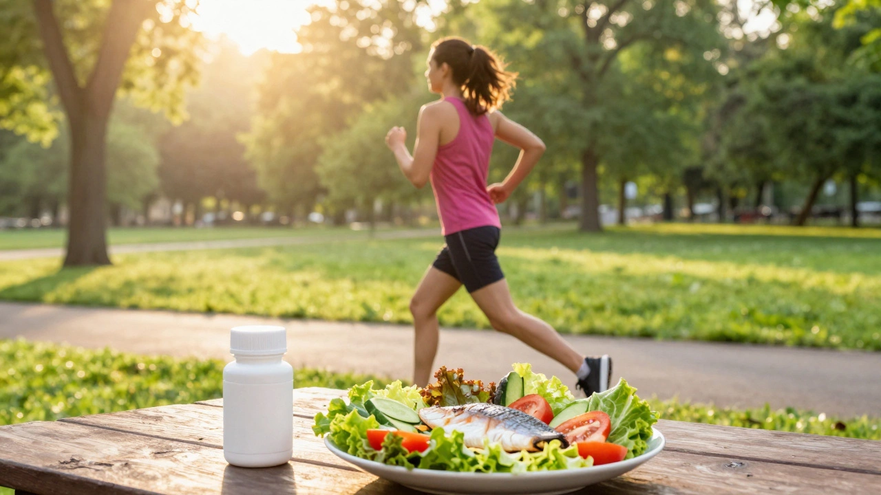 Здоровый образ жизни: бег в парке и полезная еда