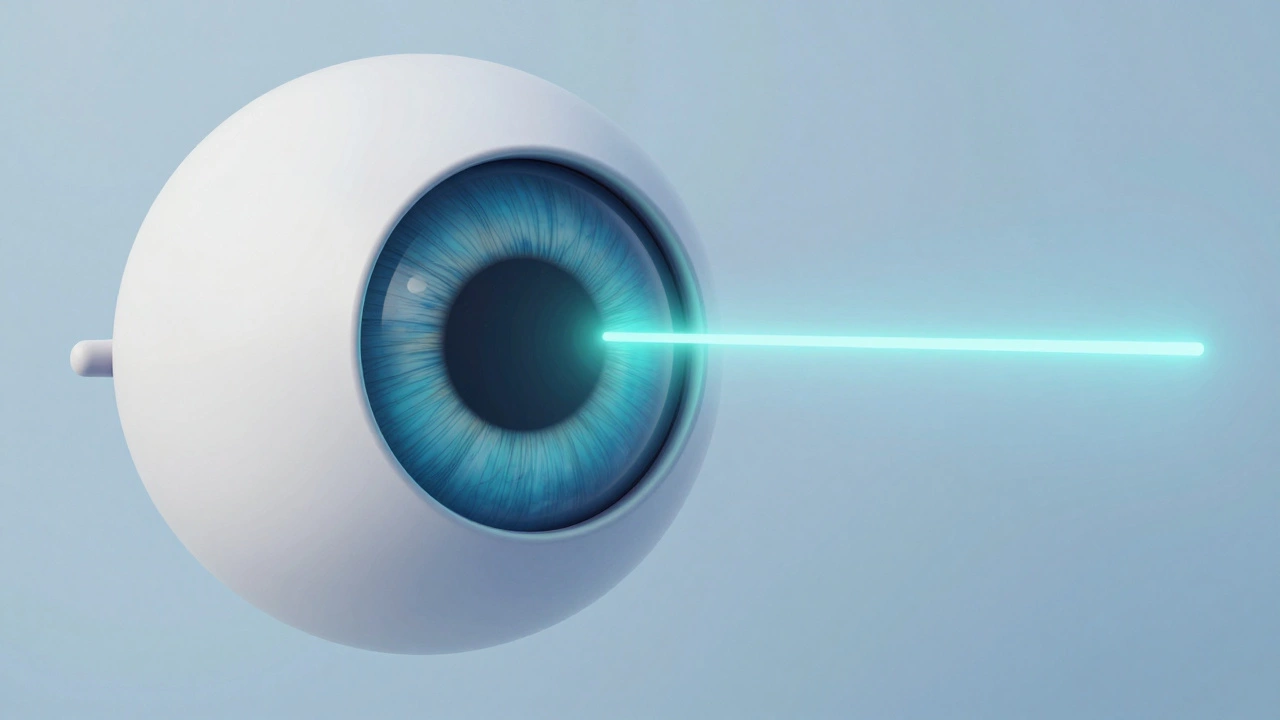 Схематичное 3D-изображение строения глаза, показывающее разницу между нормой и миопией.