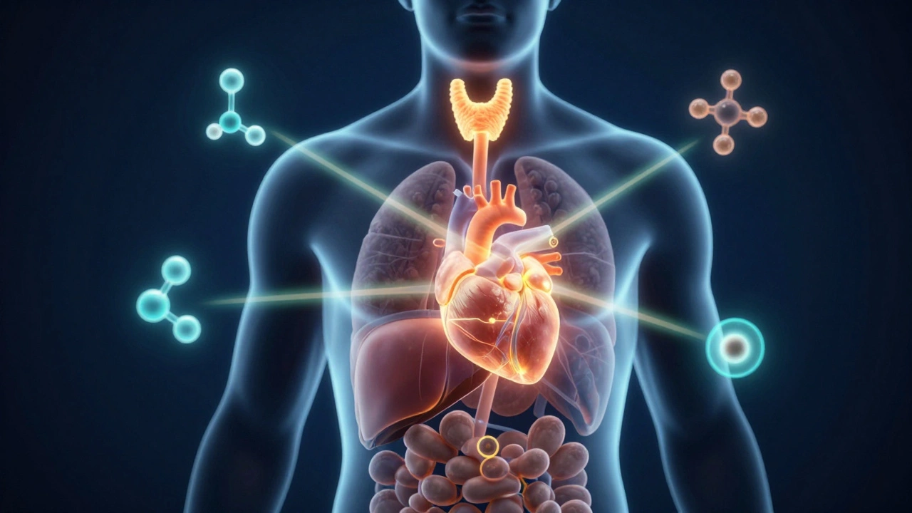 Схематичное изображение органов и гормонов в человеческом теле