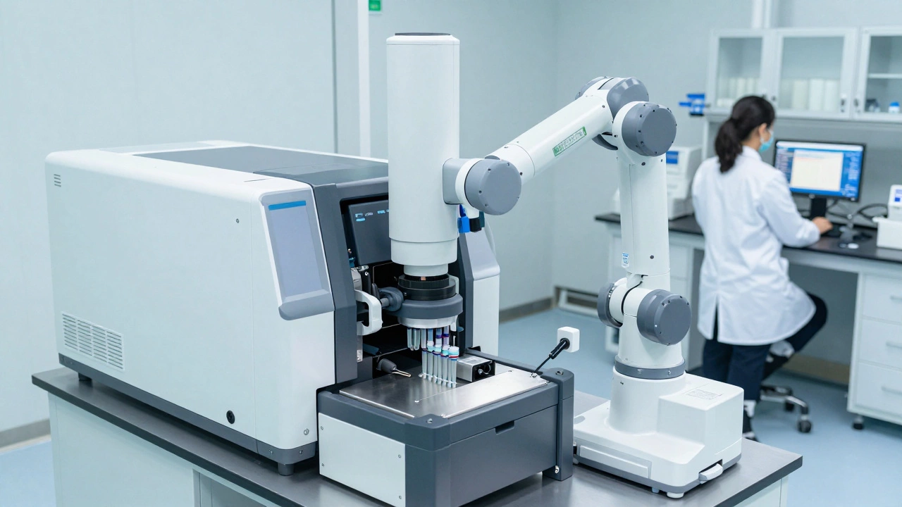 Современный автоматический анализатор в стерильной медицинской лаборатории